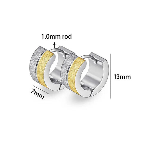 2 Tone Titanium Frosted Wide Gold Silver Hypoallergenic Men Women Hoop Earrings